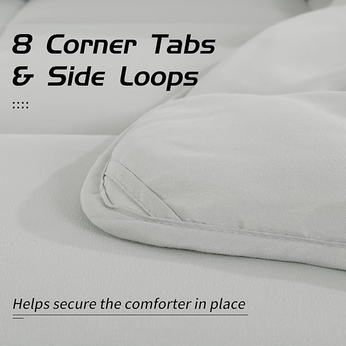 HOMBYS Oversized King Comforter 120x120, Lightweight Quilted Down Alternative Duvet Insert for All Season,Light Grey,8 Corner Tabs