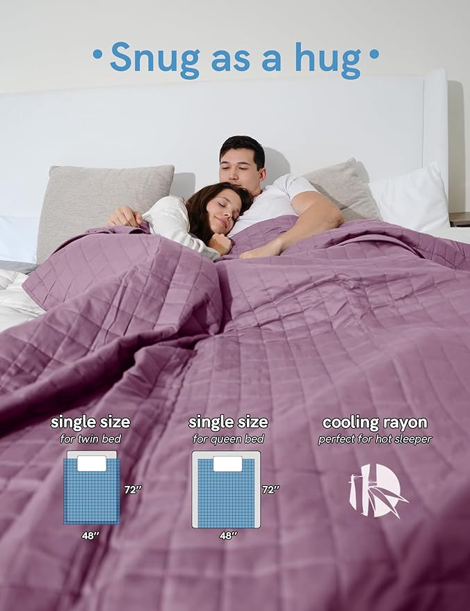YnM Cooling Weighted Blanket for Adults, 15lbs Heavy Bed Throw for One Person of 140lbs, Perfect for Hot Sleepers or Warm Climates with Rayon/Glass Beads(60x80 Inches, Queen Bed, Fuchsia Purple)
