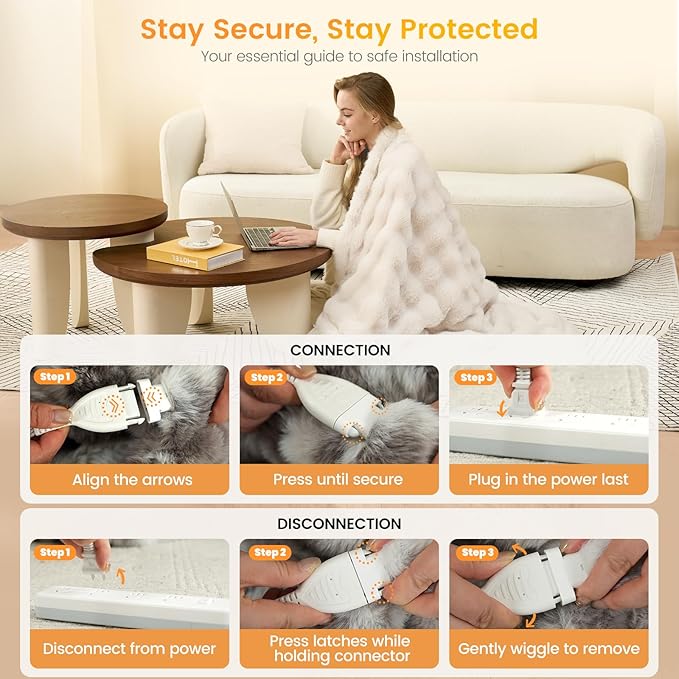 Amélie Home Heated Bubble Faux Fur Blanket Electric - 50"x60" Heating Blanket Throw 2/4/6/8 Hours Auto-Off 8 Heat Level Over-Heat Protection Electric ETL Certification Beige/Off White