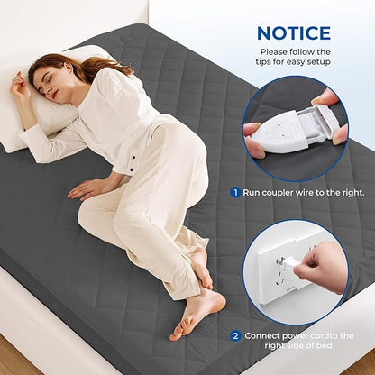 Heated Mattress Pad Twin XL Size Quilted Heating Electric Bed Warmer Comfort Heat Mattress Pad Cover Single Controller（10 Heat Setting | 1-12 Hours Auto Shut Off | with 8-21 Inch Deep Pocket） Gray