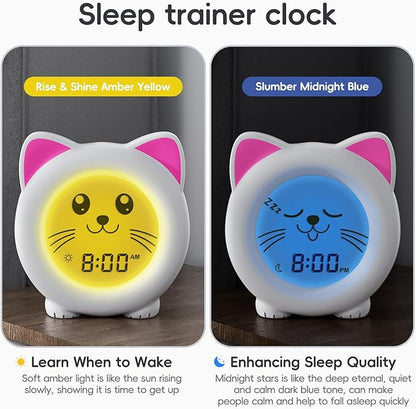 B&H Sleep Trainer Clock for Toddler - Rechargeable Kid Ok to Wake Clock, Cute Cat Girls Alarm Clock, Drop Proof, Night Light, Science-Backed Lighting for Peaceful Sleep and Ready to Rise Mornings