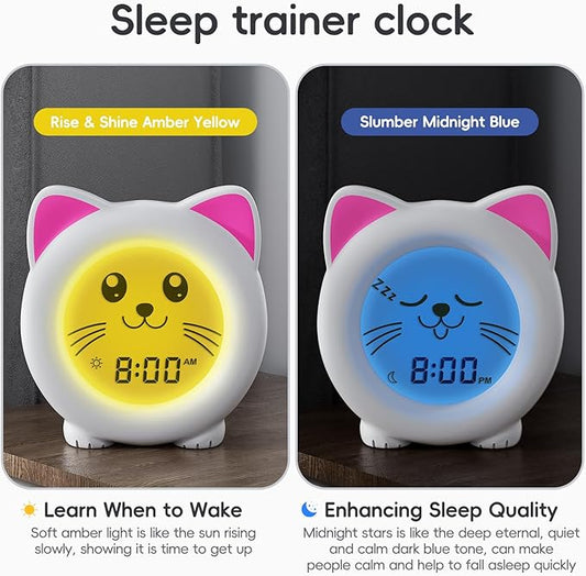 B&H Sleep Trainer Clock for Toddler - Rechargeable Kid Ok to Wake Clock, Cute Cat Girls Alarm Clock, Drop Proof, Night Light, Science-Backed Lighting for Peaceful Sleep and Ready to Rise Mornings
