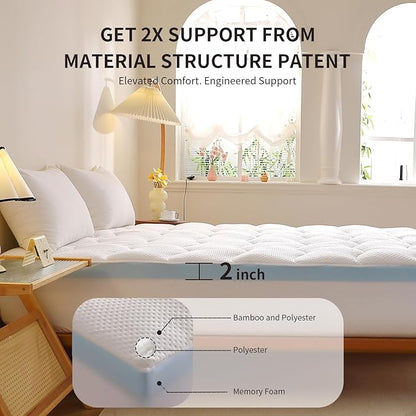 4 inch Dual Layer Twin Mattress Topper for Back Pain Relief，2 Inch Cooling Gel Memory Foam Plus 2 Inch Pillow Top Mattress Pad Cover 15% Viscose Made from Bamboo, with 6-16 Inch Deep Pocket (Twin)