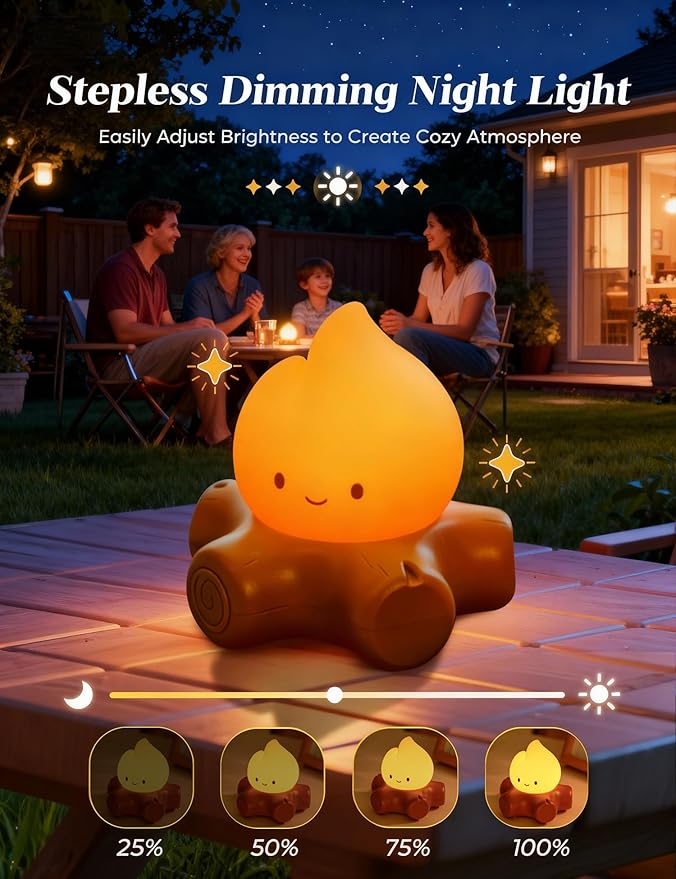 Chibi Campfire Lamp with Soothing Sounds, Cute Sleep Aid Night Light, Portable Rechargeable White Noise Cozy Campfire Light for Home Decor Camping Trips, Best Gift