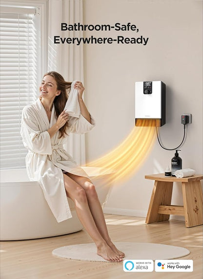 GiveBest Smart Wall Heater, 1500W Fast Heating Electric Space Heater for Indoor Use, 3 Heating Modes, Adjustable Thermostat, 24H Timer, Easy Mounted for Bedroom, Office, Home, White
