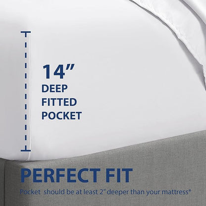 Cathay Home Queen Fitted Sheet - Double Brushed Ultra Soft – Wrinkle & Fade Resistant - 16" Deep Pocket Fitted Sheet Only - Good Fit for 14"-18" Deep Mattress (Queen, White)