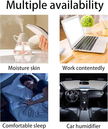 INVODA Mini Humidifiers, 260ml USB Personal Cool Mist Humidifier Cute Volcanoes Desktop Air Humidifier Quiet Night Light Small Humidifiers for Car, Office, Bedroom, Travel (White+6 Cotton Cores)