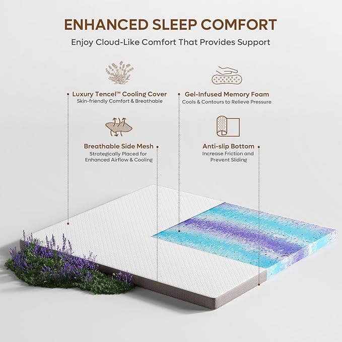 Bestier 3 Inch Gel Memory Foam Mattress Topper Full Size (54 x 74 Inch), Cooling Bed Topper & Soft Mattress Pad, High Density Foam with Tencel Cover for Back Pain, RV, Dorm