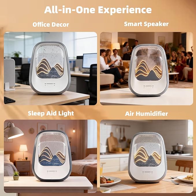 8-in-1 White Noise Sound Machine with Night Light, Help Stress Relief, Waterfall Design Essential Oil Diffuser Rain Sound Machine with Humidifier for Bedroom Office Decor Gift, Gray
