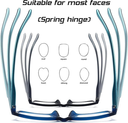 Reading Glasses Blue Light Blocking for Men Women,Rectangular Frame Computer Readers with Spring Hinge