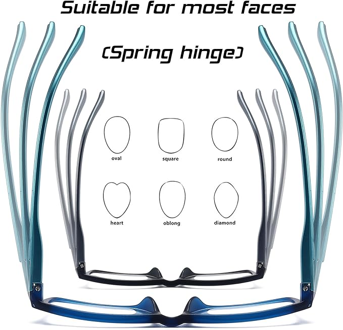 Reading Glasses Blue Light Blocking for Men Women,Rectangular Frame Computer Readers with Spring Hinge