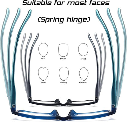 Reading Glasses Blue Light Blocking for Men Women,Rectangular Frame Computer Readers with Spring Hinge