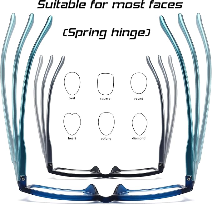 Reading Glasses Blue Light Blocking for Men Women,Rectangular Frame Computer Readers with Spring Hinge
