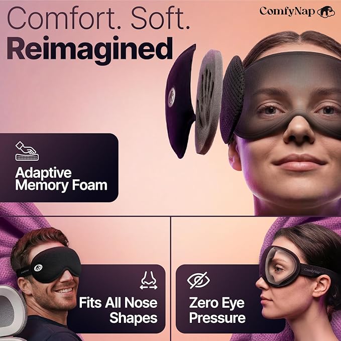 Eye Mask for Sleep with Ultimate Travel Case & Ear Plugs - DeepSpace™ Blackout Sleep Mask for Women Men, Side Sleeper Adjustable Eye Cover, Zero Eye Pressure, Memory Foam Eye Mask for Travel