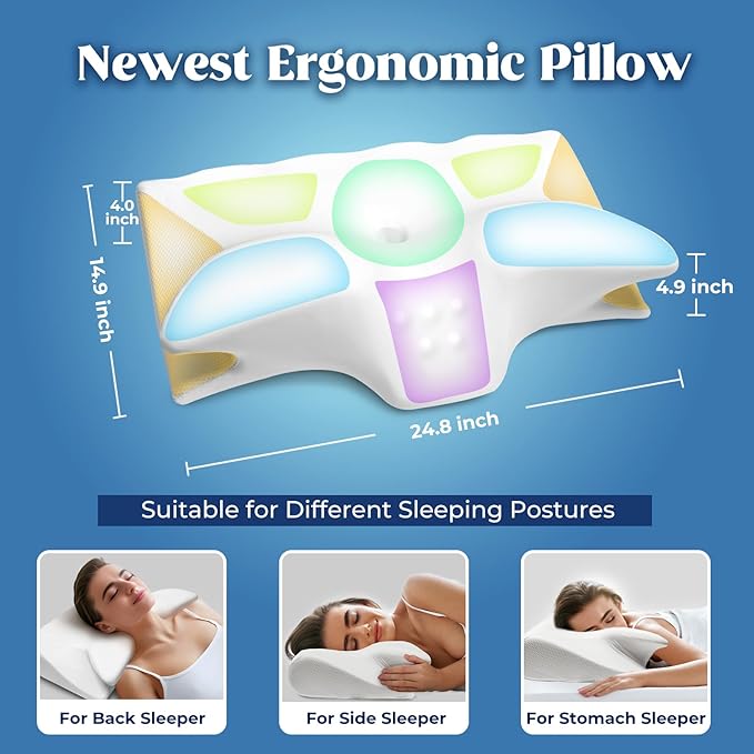 Cervical Pillow for Neck Pain Relief, Cooling Contour Memory Foam Pillows Support Odorless Ergonomic Neck Pillow Adjustable Orthopedic Bed Pillow for Side Back Stomach Sleeper with Pillowcase,White