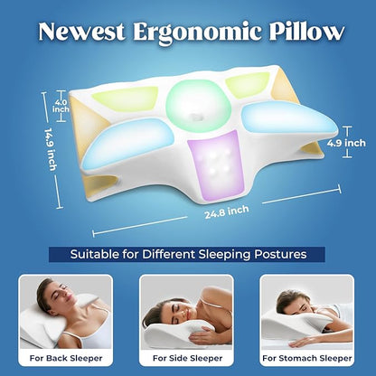 Cervical Pillow for Neck Pain Relief, Cooling Contour Memory Foam Pillows Support Odorless Ergonomic Neck Pillow Adjustable Orthopedic Bed Pillow for Side Back Stomach Sleeper with Pillowcase,White