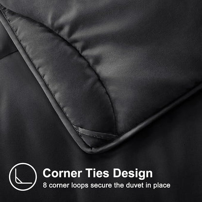 Lightweight Comforter Cooling Black, All Season Duvet Insert Breathable Full Size Summer Bedding, Soft Microfiber Cool Down Alternative Quilt with Corner Tabs, 82x86 inch