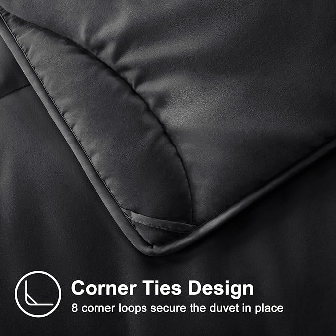 Lightweight Comforter Cooling Black, All Season Duvet Insert Breathable Twin Size Summer Bedding, Soft Microfiber Cool Down Alternative Quilt with Corner Tabs, 64x88 inch