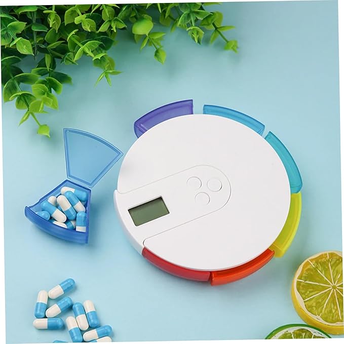 Automatic Pill Dispenser, 7 Day Pill Organizer with Large Digital Display & Alarm, Portable Travel Medicine Box for Vitamins & Medications Colorful