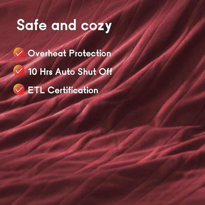 Heated Electric Blanket Twin Size 62''x84'', 4 Heating Levels 10 Hrs Auto Shut Off Soft Warmer Blanket ETL Certification - Red