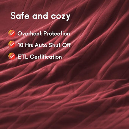 Heated Electric Blanket Twin Size 62''x84'', 4 Heating Levels 10 Hrs Auto Shut Off Soft Warmer Blanket ETL Certification - Red