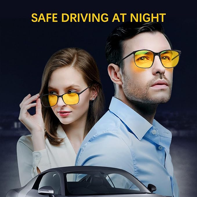 Night Vision Driving Glasses for Women & Men - Anti Glare Blue Light Blocking Computer Glasses with HD Clarity, UV400 Protection | Nighttime Safety Eyewear for Screen Use & Road Travel