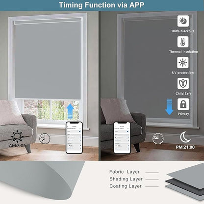 Bringnox Motorized Blinds with Remote,100% Blackout Smart Roller Blinds Compatible with Apple Homekit Google Home and Alexa Via HUB,and Customized (Vinyl Grey-16)