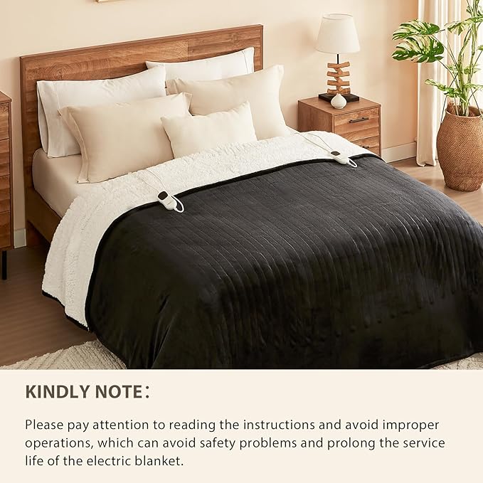 Homemate Heated Electric Blanket King Size - 100"x90" Heating BedBlanket Throw with 10 Heating Levels&8 Hours Auto Off, Fast Heating Over-Heated Protection Ultra Soft Flannel ETL Certified, Black