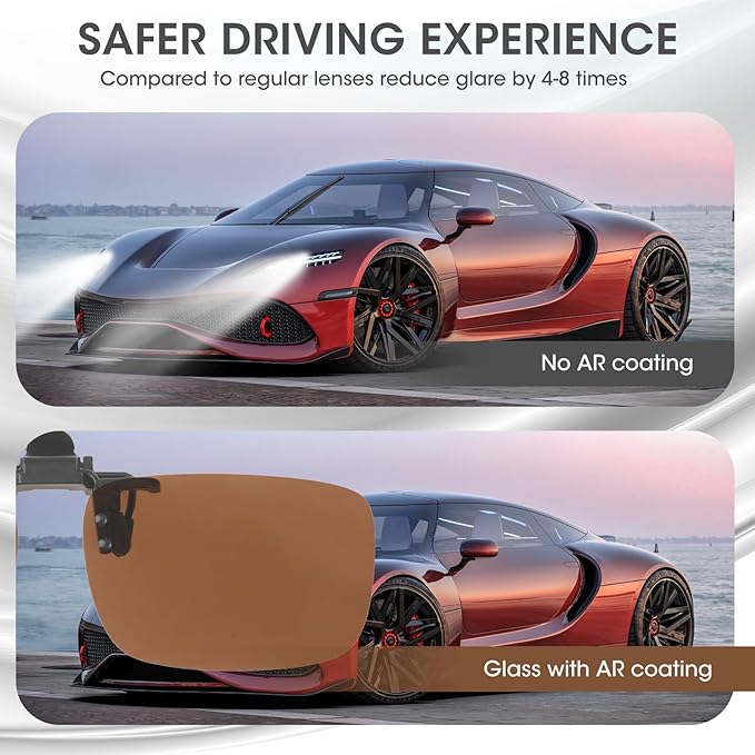 Clip on Polarized Night Vision Driving Glasses Flip up Sunglasses UV-400 to Wear Over Glasses for Night Driving