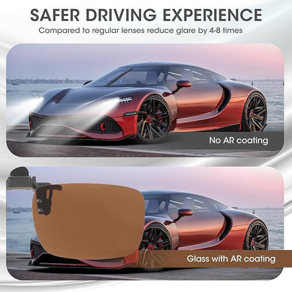 Clip on Polarized Night Vision Driving Glasses Flip up Sunglasses UV-400 to Wear Over Glasses for Night Driving