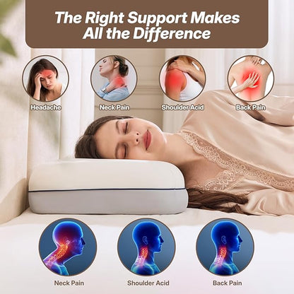 Cervical Neck Pillow for Neck & Shoulder Support, Adjustable Memory Foam Pillow with Customizable Height and Firmness, Ergonomic Pillow for Side, Back，Stomach and Combination Sleepers