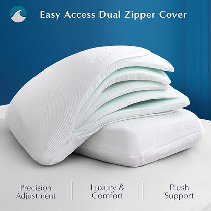 Bluewave Bedding Versalayer Adjustable Height and Firmness Pillow - 20 Heights from 0.75 to 6 Inches - Six Memory Foam Layers - Ideal for Stomach, Back, and Side Sleepers (King)