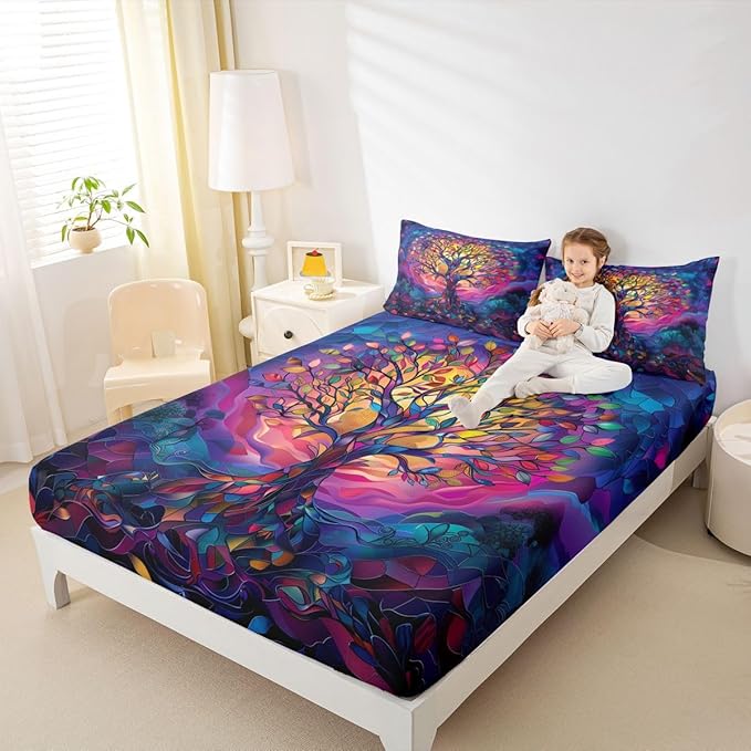 Airplanes Kids Queen Size Fitted Sheet,Star Rainbow Hot Air Balloon Boys Girls Bed Sheets,Clouds Cartoon Aircraft Room Decor,Dark Blue Bedding Set,2 Pillowcases(No Flat)