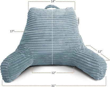 Nestl Reading Pillow with Shredded Memory Foam, Luxe Cut Plush Back Pillow for Sitting Up in Bed, Back and Arms Adjustable Support for Adult & Teens, Backrest Pillows with Washable Cover Stone Blue