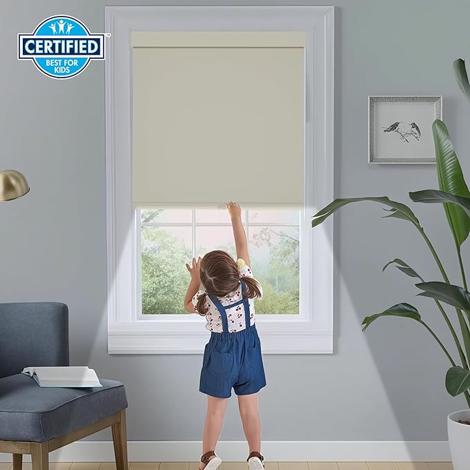 Persilux Blackout Roller Blinds for Indoor Windows, Cordless Roller Shades with Valance, Thermal Insulated Fabric Window Shades & Blinds, UV Protection Shades for Home and Bedroom (Beige,22"W x 72"H)