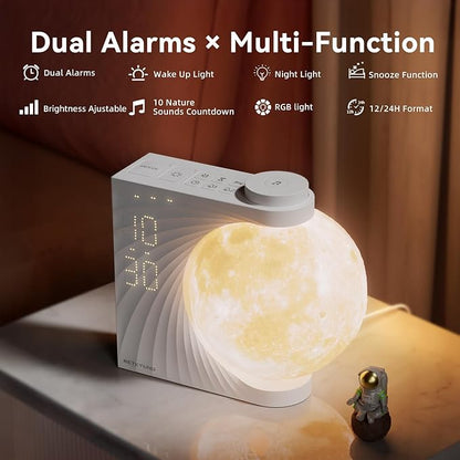 Sunrise Alarm Clocks for Heavy Sleepers,Night Lamp Clocks for Bedrooms with Moon Light,10 Light Effects,30/60/90 Timer,10 Sleep Nature Sounds,15 Ringtones,12 Volume Control with Snooze Function
