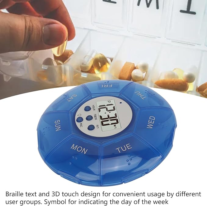 Case with Alarm, Weekly Medicines Setting Up Voice Reminders with Recording Playback Function 7 Day Medication Times Dispenser The Elderly Blind Person