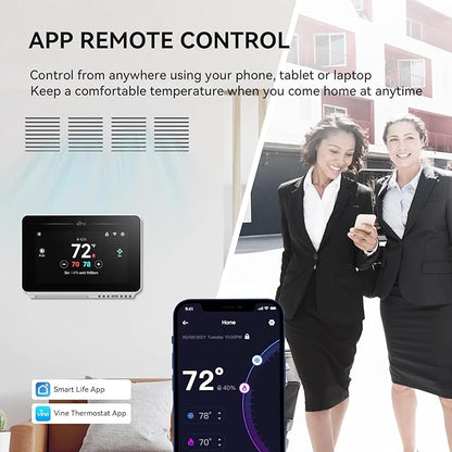vine Programmable Thermostat for House with 4.3" Touch Screen, WiFi Smart Home Thermostat for AC and Heating, App/Voice Control, Compatible with Alexa and Google Assistant, C-Wire Required, TJ-919T