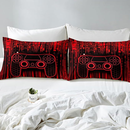 Neon Gamepad Kids Sheet King Size,Modern Geomcetric Honeycomb Hexagon Fashion Bedding Set,Boys Girls Room Decor,Videogaming Games Controller Red Bed Sheet Set 4pcs(Fitted + Flat + 2 Pillowcases)