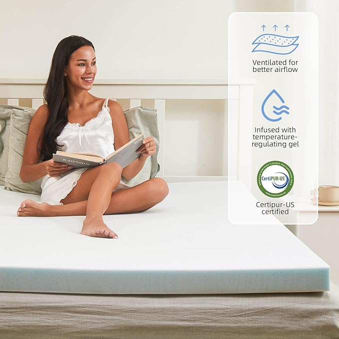 3-Inch Gel Infused Memory Foam Mattress Topper,Twin XL Foam Bed Topper,Cooling Comfort for Back Pain Relief,Ventilated and CertiPUR-US Certified,Ideal for Beds, Dorms,RVs,and Sofas(White)