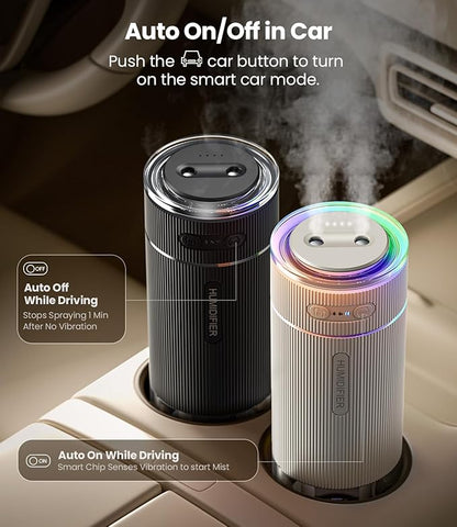WSKEN Portable Small Humidifier for Bedroom - [Dual Nozzle Large Cool Mist] [Ambiance Lighting] [Car Smart On/Off] Ultrasonic Mini Personal Desk Air Humidifiers for Travel Office Baby Room,Black