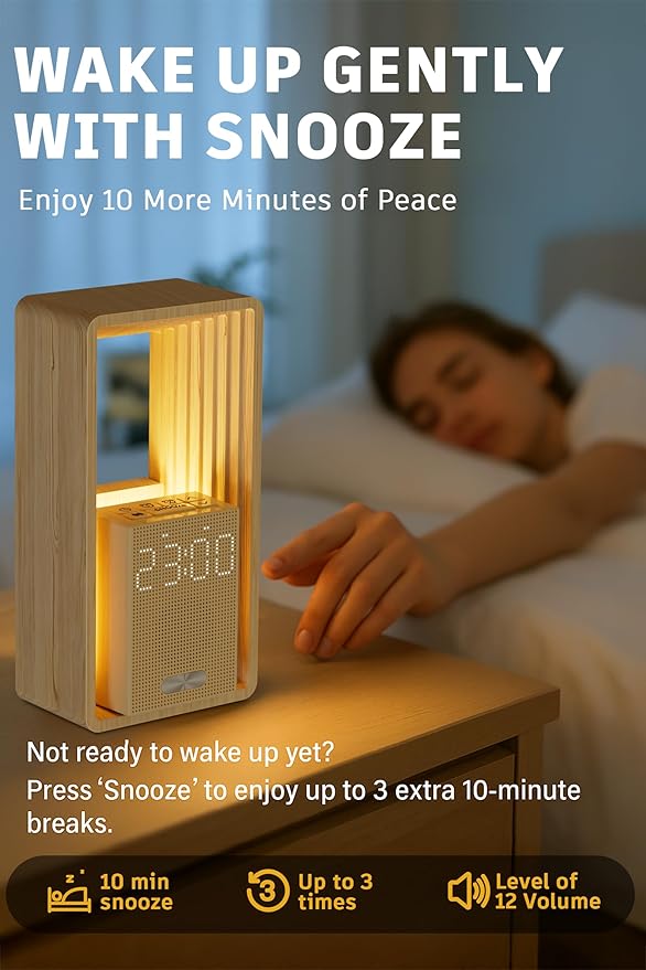 Sunrise Alarm Clock with Wake-Up Light: Dual Alarm White Noise Sound Machine with USB Charger, 9 Sleep Aids, Dimmable Display, Auto Timer, Ideal Night Light for Heavy Sleeper, Kid, Bedroom