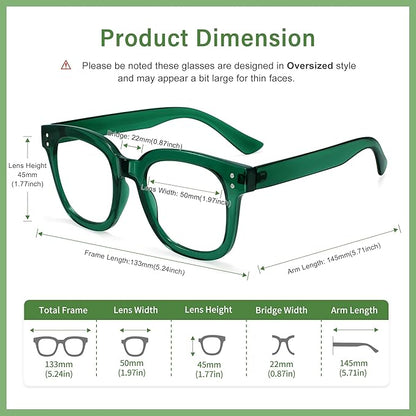 Madison Avenue Blue Light Blocking Glasses Oversized Fashion Blue Light Glasses for Women Anti Eyestrain & UV Protection Computer Eyeglasses (Green)