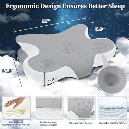 Cervical Neck Pillow, Side Sleeper Pillow for Adults, Neck Pillow for Neck and Shoulder, Orthopedic Contour Memory Foam Pillows for Side Back & Stomach Sleepers with Cooling Pillowcase