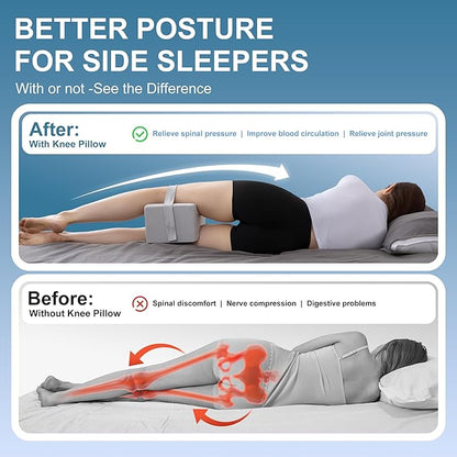 Knee Pillow for Side Sleepers,Leg Pillow for Sciatica,Back,HIPS,Knees,Joints Pain Relief,Pillows for Between Legs While Sleeping Spine Alignment Support & Relieves Pressure,Basic Strap,Arctic Gray
