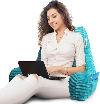 Nestl Reading Pillow with Shredded Memory Foam, Luxe Cut Plush Back Pillow for Sitting Up in Bed, Back and Arms Adjustable Support for Adult & Teens, Backrest Pillows with Washable Cover Teal