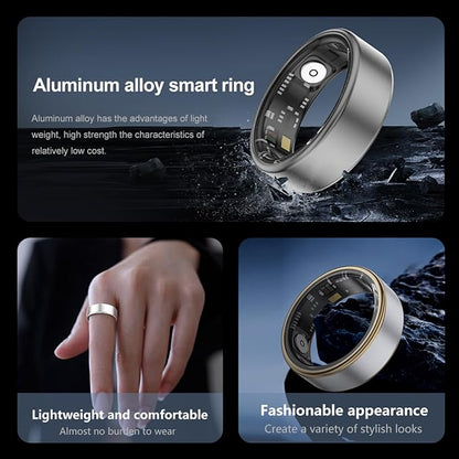 Smart Ring Health Fitness Tracker, Size First with Sizing Kit, Activity & Sleep Tracker/Stress/Heart Rate Monitor, Waterproof Smart Ring for Men/Women, No App Subscription (Black, 12)