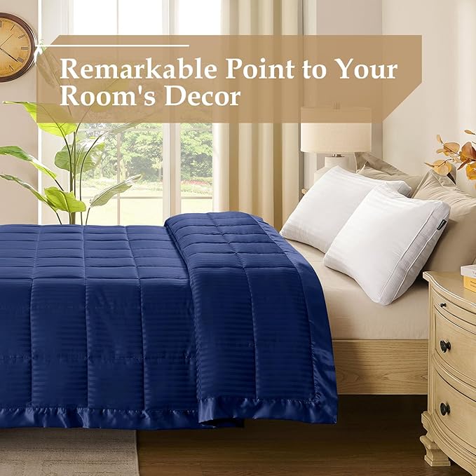 downluxe King Size Blanket with Satin Trim, Lightweight Down Alternative King Blanket for All Season, Machine Washable (Navy, 108 x 90 Inch)