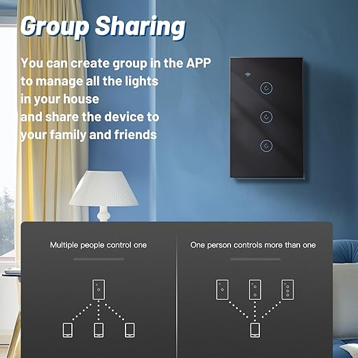 BSEED Smart Light Switch, 3 Gang WiFi Alexa Light Switch with Remote APP Control and Timing Function, Single Pole Black Light Switches Work with Alexa, Google Assistant, Voice Control, Group Control
