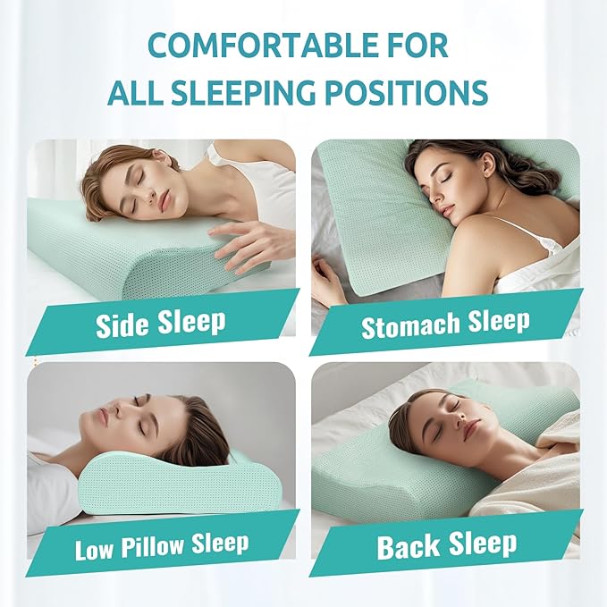 Ergonomic Cervical Memory Foam Pillow for Neck Pain Relief - Adjustable Contour Pillow for Side, Back, Stomach Sleepers - Orthopedic Neck Support with Cooling Washable Cover Blue